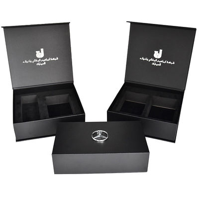 acheter Noir fait sur commande de papier d'emballage de boîte-cadeau magnétique rigide en cuir d'unité centrale avec EVA Inlay Metal Logo online manufacture