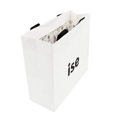Sac à provisions de papier de luxe écologique des côtés 200gram C2S de Crepack deux avec la poignée en soie de ruban