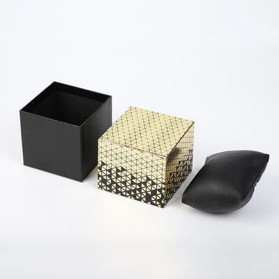 La boîte de montre en cuir personnalisée par feuille d'or deux morceaux de papier rigide avec l'oreiller a enveloppé noir